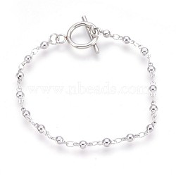 304 Stainless Steel Link Chain Bracelets, with Toggle Clasps, Round, Stainless Steel Color, 7-1/2 inch(19cm), 3~3.5mm(BJEW-P237-29P)