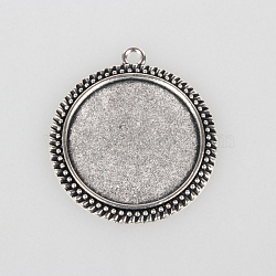 Tibetan Style Alloy Pendant Cabochon Settings, Cadmium Free & Lead Free, Flat Round, Antique Silver, Tray: 30mm, 43x38x2mm, Hole: 3mm(X-TIBEP-N003-59AS)