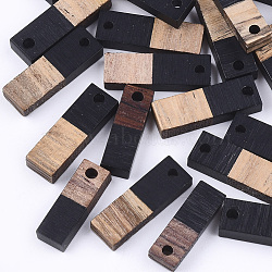 Resin & Walnut Wood Pendants, Rectangle, Black, 17x5.5x3~3.5mm, Hole: 1.5mm(RESI-S358-19D)