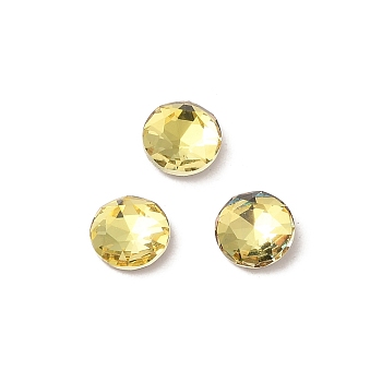 Glass Rhinestone Cabochons, Point Back & Back Plated, Faceted, Flat Round, Citrine, 6x2.7mm