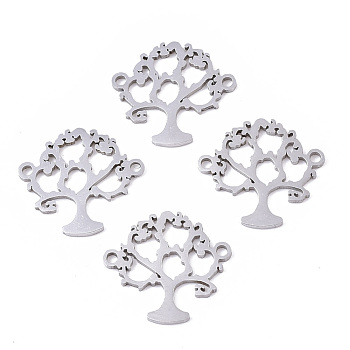 201 Stainless Steel Links connectors, Laser Cut, Tree of Life, Stainless Steel Color, 16x17x1mm, Hole: 1.4mm
