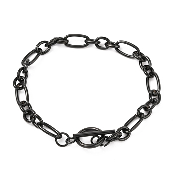 Unisex 304 Stainless Steel Figaro Chain Bracelets, with Toggle Clasps, Electrophoresis Black, 8-1/2 inch(21.5cm)