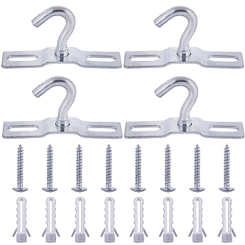 Iron Pad Eye Plate Ceiling Hooks, with Screw and Plastic Finding, Platinum, 34x68.5x17.5mm, Hole: 17x6mm