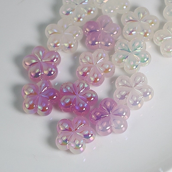 Luminous UV Plating Rainbow Iridescent Acrylic Beads, Glow in the Dark, Flower, White, 23mm