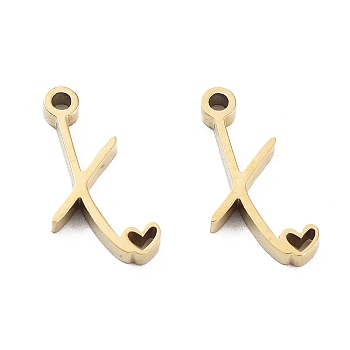 304 Stainless Steel Charms, Laser Cut, Real 14K Gold Plated, Letter X, 12x5.5x1.5mm, Hole: 1mm