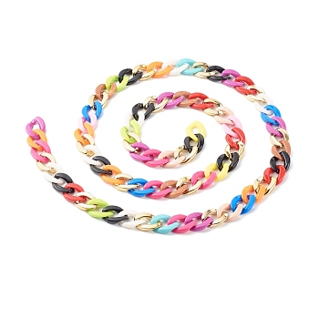 Handmade Opaque Spray Painted Acrylic & CCB Plastic Chain, for Purse Strap Handbag Link Chains Making, Colorful, 100.4cm
