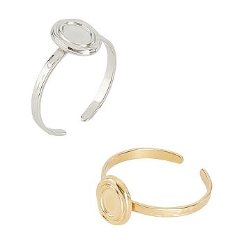 2Pcs 2 Colors 304 Stainless Steel Open Cuff Finger Ring Cabochon Settings, Oval, Golden & Stainless Steel Color, US Size 7 3/4(17.9mm), Tray: 4x5.5mm, 1Pc/color