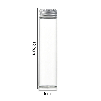 Clear Glass Bottles Bead Containers, Screw Top Bead Storage Tubes with Aluminum Cap, Column, Silver, 3x12cm, Capacity: 80ml(2.71fl. oz)