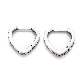 304 Stainless Steel Heart Huggie Hoop Earrings, Heart, Stainless Steel Color, 15x16.5x3mm, Pin: 1mm