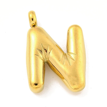 Ion Plating(IP) 304 Stainless Steel Pendants, Letter Charm, Golden, Letter N, 23.5x16.5x5.5mm, Hole: 3mm