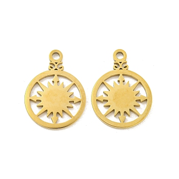 304 Stainless Steel Pendants, Laser Cut, Flat Round with Star Charm, Real 14K Gold Plated, 16.5x12x1mm, Hole: 1.5mm