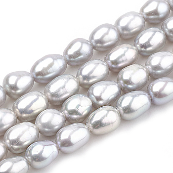 Natural Cultured Freshwater Pearl Beads Strands, Dyed, Potato, Light Grey, 5~6x3~4.5mm, Hole: 0.5mm, about 62pcs/strand, 14.7 inch