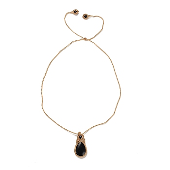 Natural Obsidian Teardrop Pendant Necklace, Adjustable Braided Wax String Choker Necklace, 31.89 inch(81cm)