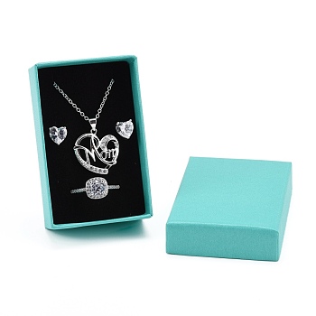 Cardboard Gift Box Jewelry  Boxes, for Necklace, Ring, with Black Sponge Inside, Rectangle, Medium Turquoise, 8x5.1x2.7cm