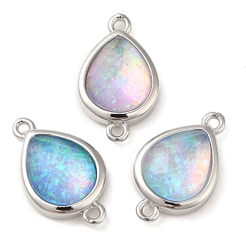 Synthetic Opal Connector Charms, Rack Plating Brass Teardrop Links, Platinum, Mixed Color, 17.5x10.5x5mm, Hole: 1.4mm