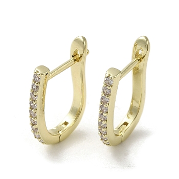 Brass Micro Pave Cubic Zirconia Arch Hoop Earring, Long-Lasting Plated, Golden, 16x2mm