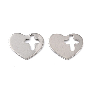 201 Stainless Steel Charms, Heart and Cross, Stainless Steel Color, 10x12.5x0.8mm, Hole: 5.5x6.5mm