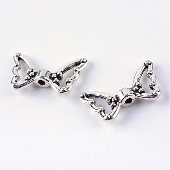 Tibetan Style Alloy Beads, Butterfly, Cadmium Free & Lead Free, Antique Silver, 10.5x18x3.5mm, Hole: 1.5mm, about 1230pcs/1000g
