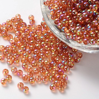 Eco-Friendly Transparent Acrylic Beads, Round, AB Color, FireBrick, 4mm, Hole: about 1.2mm; about 17000pcs/500g.