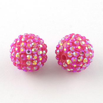 AB-Color Resin Rhinestone Beads, with Acrylic Round Beads Inside, for Bubblegum Jewelry, Magenta, 22x20mm, Hole: 2~2.5mm