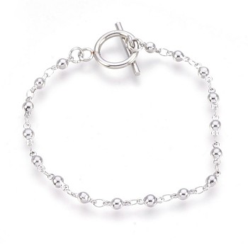 304 Stainless Steel Link Chain Bracelets, with Toggle Clasps, Round, Stainless Steel Color, 7-1/2 inch(19cm), 3~3.5mm