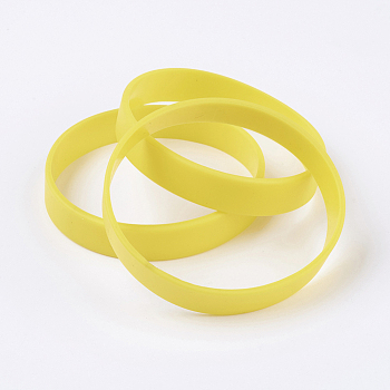 Silicone Wristbands Bracelets, Cord Bracelets, Yellow, 2-1/2 inch(63mm), 12x2mm