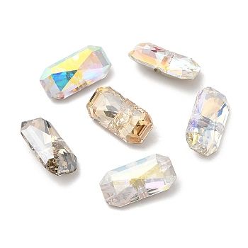 K5 Glass Rhinestone Buttons, Back Plated, Faceted, Rectangle, Mixed Color, 16x8x6mm, Hole: 1mm