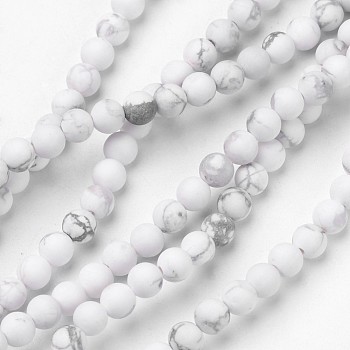 Natural Howlite Beads Strands, Frosted, Round, 4mm, Hole: 1mm, about 91pcs/strand, 15.1 inch