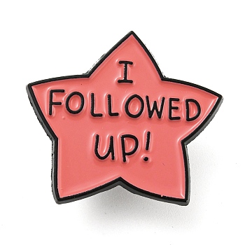 Star with Word I Followed Up Inspirational Quote Enamel Pins, Black Zinc Alloy Brooches for Backpack Clothes, Salmon, 25.5x28.5x1.5mm