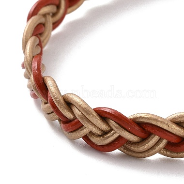 Cowhide Leather Braided Twist Rope Shape Cord Bracelets with Brass Clasp for Women(BJEW-JB09110)-5