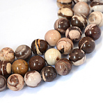 Natural Zebra Jasper Round Bead Strands, 10~10.5mm, Hole: 1.2mm, about 36pcs/strand, 15 inch(X-G-E334-10mm-12)
