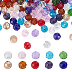 100Pcs 10 Colors Transparent Glass Beads, Round, Faceted(32 Faceted), Mixed Color, 10mm, Hole: 1.7mm, 10pcs/color(GLAA-HY0001-52)
