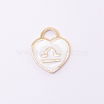 Alloy Enamel Charms, Enamelled Sequins, Cadmium Free & Lead Free, Heart with Constellation, Golden, Libra, 14x12x1.5mm, Hole: 3x3.5mm(ENAM-WH0049-36G-I01-RS)