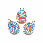 Alloy Enamel Pendants, Light Gold, Cadmium Free & Lead Free, Easter Egg Shape with Heart, Cornflower Blue, 22x14x1.5mm, Hole: 2mm(ENAM-S115-154)