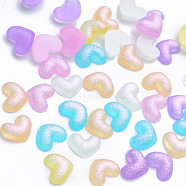 Resin Cabochons, with Glitter Powder, Heart, Mixed Color, 6~6.5x8x2~2.5mm(CRES-N030-009-C)