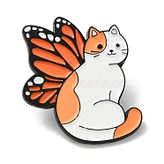 Cat with Butterfly Wing Enamel Pins, Black Alloy Badge for Women, Orange, 31x26.5x1.3mm(JEWB-K018-04D-EB)