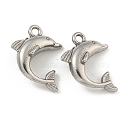 Non-Tarnish 304 Stainless Steel Pendants, Dolphin Charm, Stainless Steel Color, 20x15x7.5mm, Hole: 2mm(STAS-I307-557P)