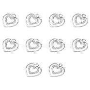 Alloy with Crystal Rhinestone Pendants, Hollow Heart Charms, Platinum, 19.5x18x2mm, Hole: 2mm(ALRI-YW0001-21)