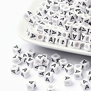 Acrylic Letter beads, Letter A, Cube, 6mm in diameter, about 2600pcs, hole: about 3.2mm, 2600pcs/500g(PL37C9308-A)