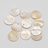 Dyed Natural Flat Round Shell Pendant, Old Lace, 15x2mm, Hole: 1.5mm(SHEL-P003-04E)