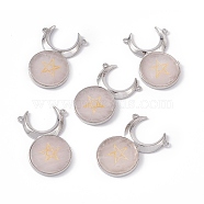 Natural Rose Quartz Connector Charms, Cattle Head Links with Star, with Rack Plating Platinum Tone Brass Findings, Cadmium Free & Lead Free, 47.5x31.5x5mm, Hole: 2mm(G-G983-02P-02)