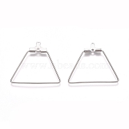 304 Stainless Steel Wire Pendants, Hoop Earring Findings, Trapezoid, Stainless Steel Color, 21 Gauge, 26.5x27.5x0.7mm, Hole: 1mm(STAS-M274-018P)