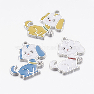 Alloy Enamel Puppy Pendants, With Rhinestone, Lead Free and Cadmium Free, Platinum Metal Color, Cartoon Dog, Mixed Color, 26.5x21x2mm, Hole: 1.6mm(X-ENAM-P036-M)