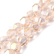 Transparent Electroplate Glass Beads Strands, Faceted, Triangle, PeachPuff, 8~9x8.5~9x8.5~9mm, Hole: 1.5mm, about 50pcs/strand, 16.69''(42.4cm)(EGLA-I017-04-AB02)