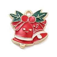 Christmas Theme Alloy Enamel Pendants, Light Gold, Christmas Bell, 30x20x3mm, Hole: 3mm(X-ENAM-D060-04C)