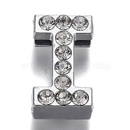 Alloy Letter Slide Charms, with Crystal Rhinestone, Cadmium Free & Lead Free, Platinum, Letter.I, 20x11.5x6.5mm, Hole: 3x18mm(RB-F034-01I-P-RS)