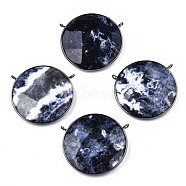 Natural Sodalite Links Connectors, with Gunmetal Tone Brass Findings, Flat Round, 42x41.5x8mm, Hole: 2mm(G-T131-43A-01)