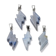 Natural Blue Aventurine Pendants, Lightning Bolt Charms with Stainless Steel Color Plated 201 Stainless Steel Snap on Bails, 31~33x13~14x5mm, Hole: 7.5x4.5mm(G-C057-01P-01)