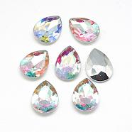 Acrylic Rhinestone Pointed Back Cabochons, Faceted, Bottom Silver Plated, AB Color, teardrop, Clear AB, 18x13x4.5~4.8mm(GACR-Q013-13x18-18AB)
