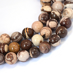 Natural Zebra Jasper Round Bead Strands, 10~10.5mm, Hole: 1.2mm, about 36pcs/strand, 15 inch(X-G-E334-10mm-12)